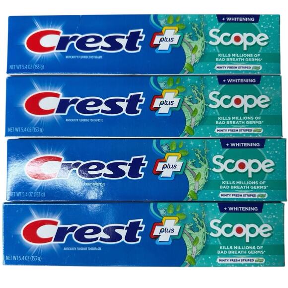Crest Plus Scope Complete
Whitening MINTY FRESH
STRIPED Toothpaste 5.4 oz 4
Pack - Picture 1 of 5
